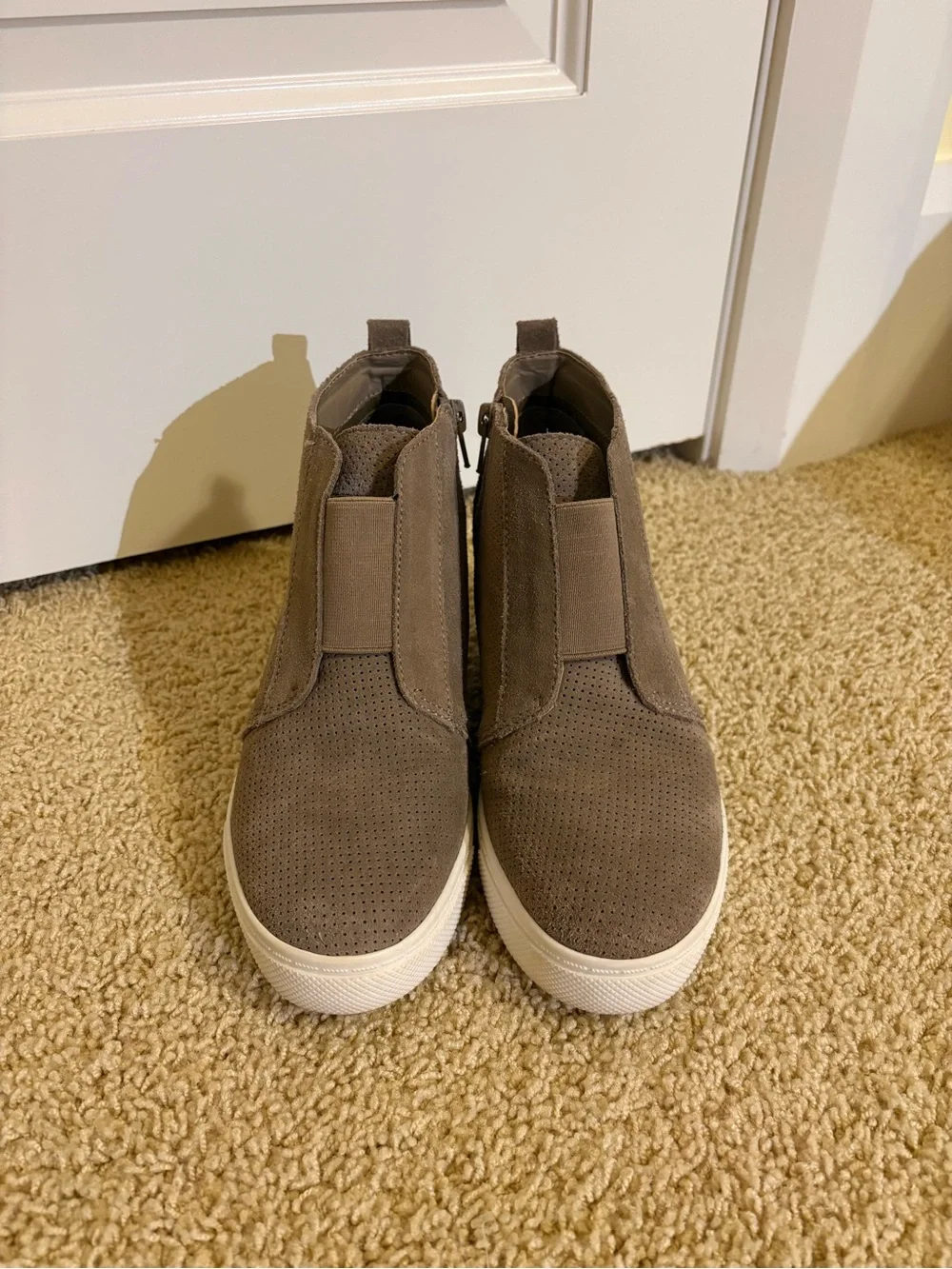 Steve Madden Taupe Perforated Wedge Sneakers